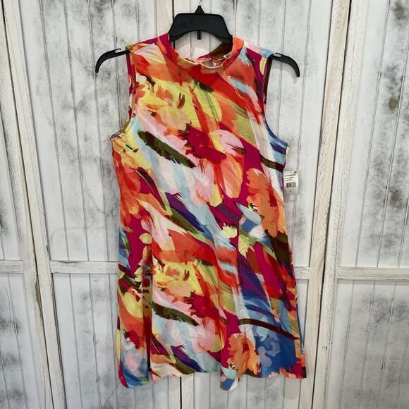 Robbie Bee Women's Printed Mock Neck Shift Dress flowy M multi fairycore boho - Picture 6 of 11